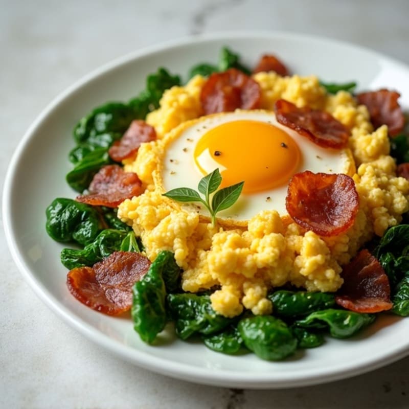 Cottage Cheese Scramble with Turkey Bacon and Spinach