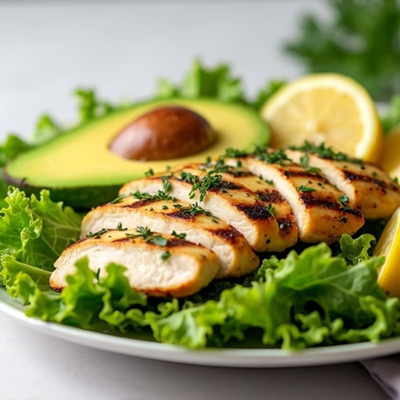 Crisp Romaine and Avocado Salad with Lemon-Herb Grilled Chicken