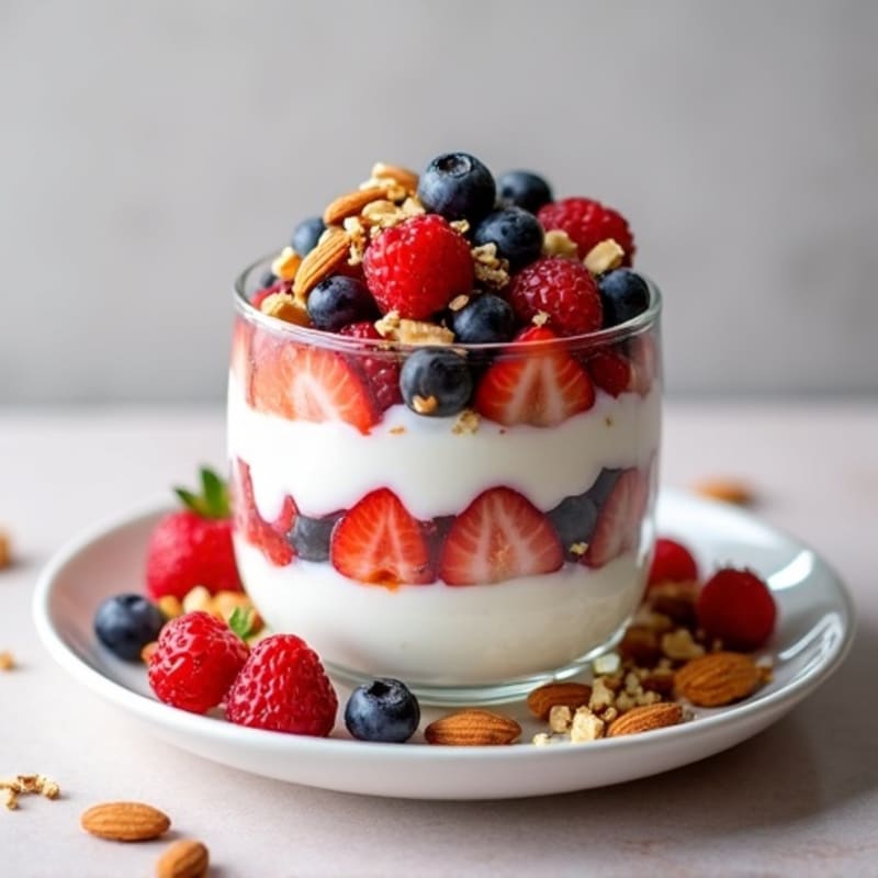 Greek Yogurt Parfait with Mixed Berries and Almonds
