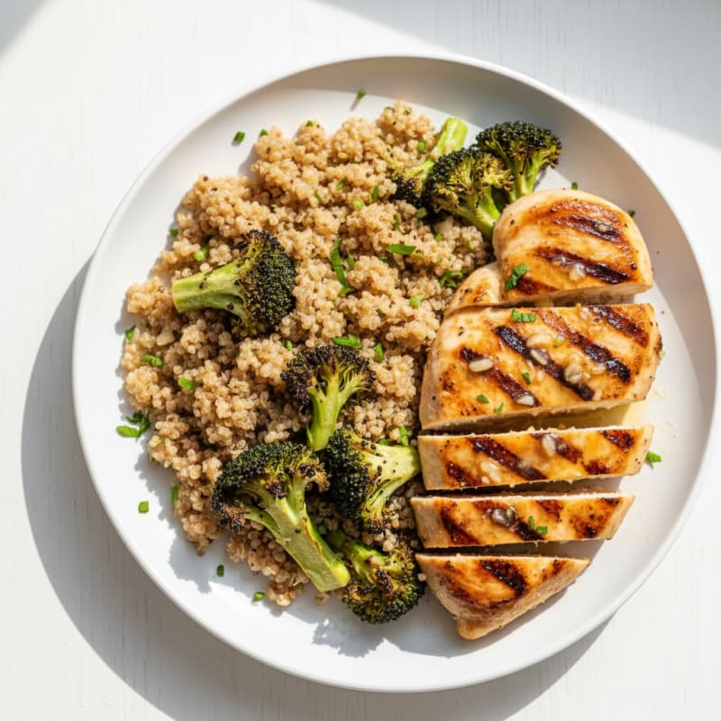 Grilled Chicken Breast with Roasted Broccoli and Quinoa