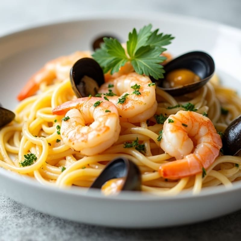 Creamy Garlic Seafood Linguine