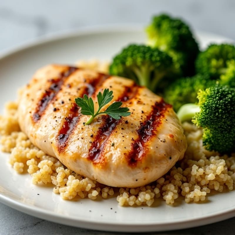 Grilled Chicken Breast with Quinoa and Steamed Broccoli