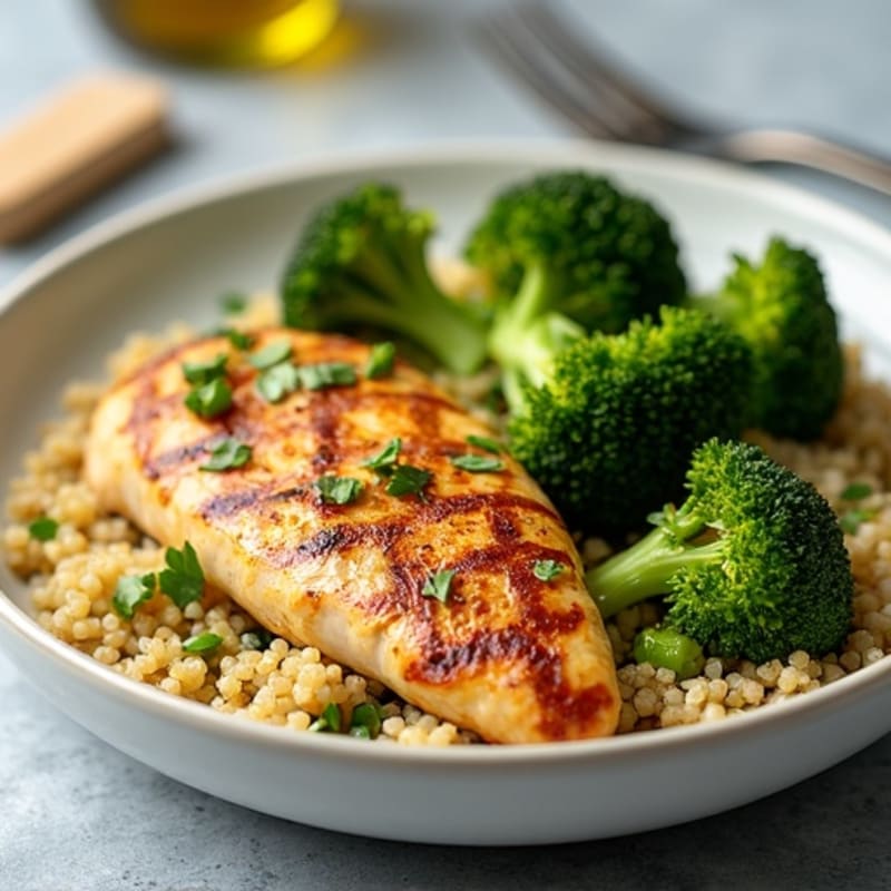 Grilled Chicken Breast with Quinoa and Roasted Broccoli