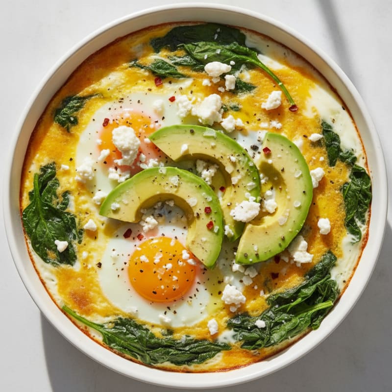 Baked Eggs with Avocado and Feta