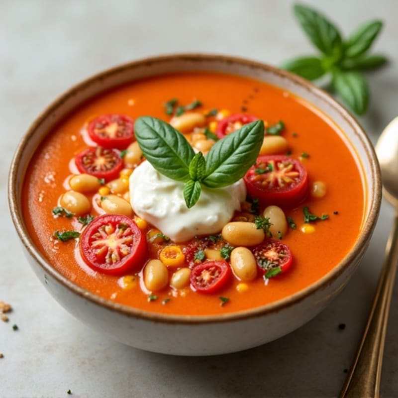 Creamy Roasted Tomato Basil Soup with Chicken and White Beans