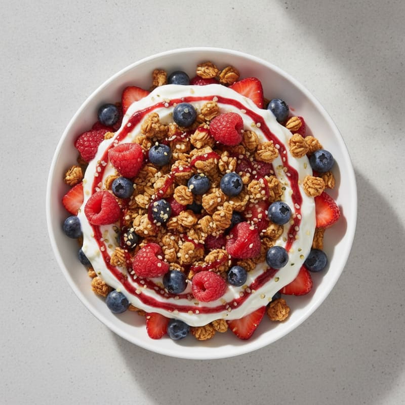 Greek Yogurt Parfait with Mixed Berries and Protein Granola