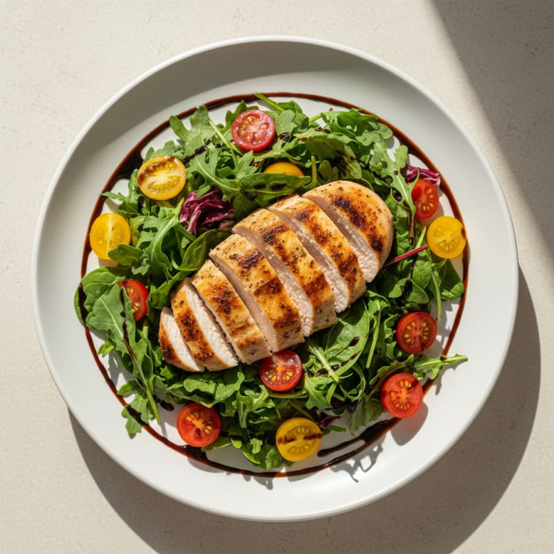 Grilled Chicken Breast with Mixed Greens and Cherry Tomatoes