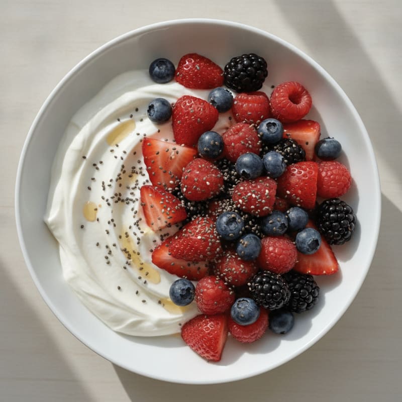 Silky Greek Yogurt Bowl with Mixed Berries and Protein Powder