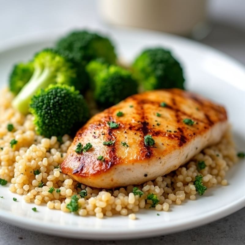 Grilled Chicken Breast with Quinoa and Steamed Broccoli
