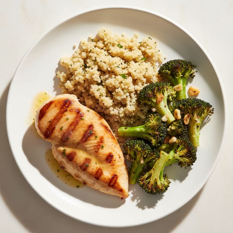 Grilled Chicken Breast with Quinoa and Roasted Broccoli