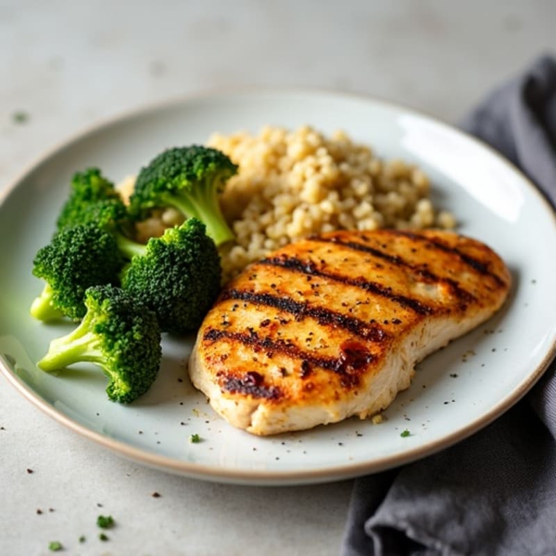 Grilled Chicken Breast with Quinoa and Roasted Broccoli