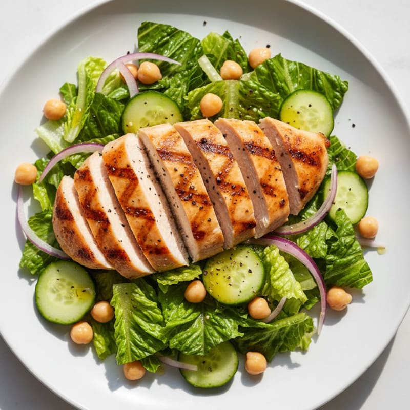 Grilled Chicken Breast with Crisp Romaine and Chickpea Salad