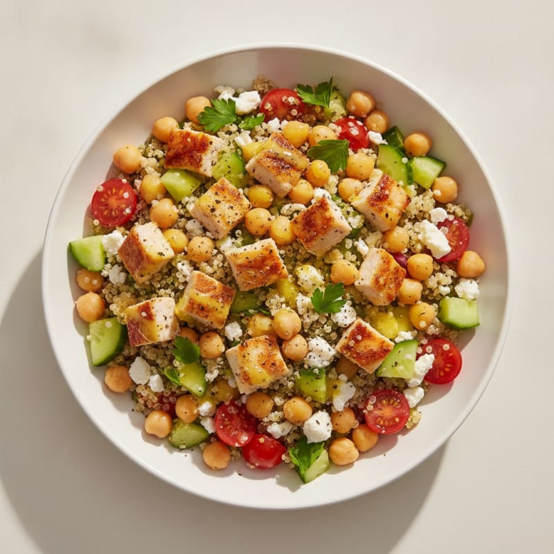 Mediterranean Quinoa Salad with Chickpeas and Chicken