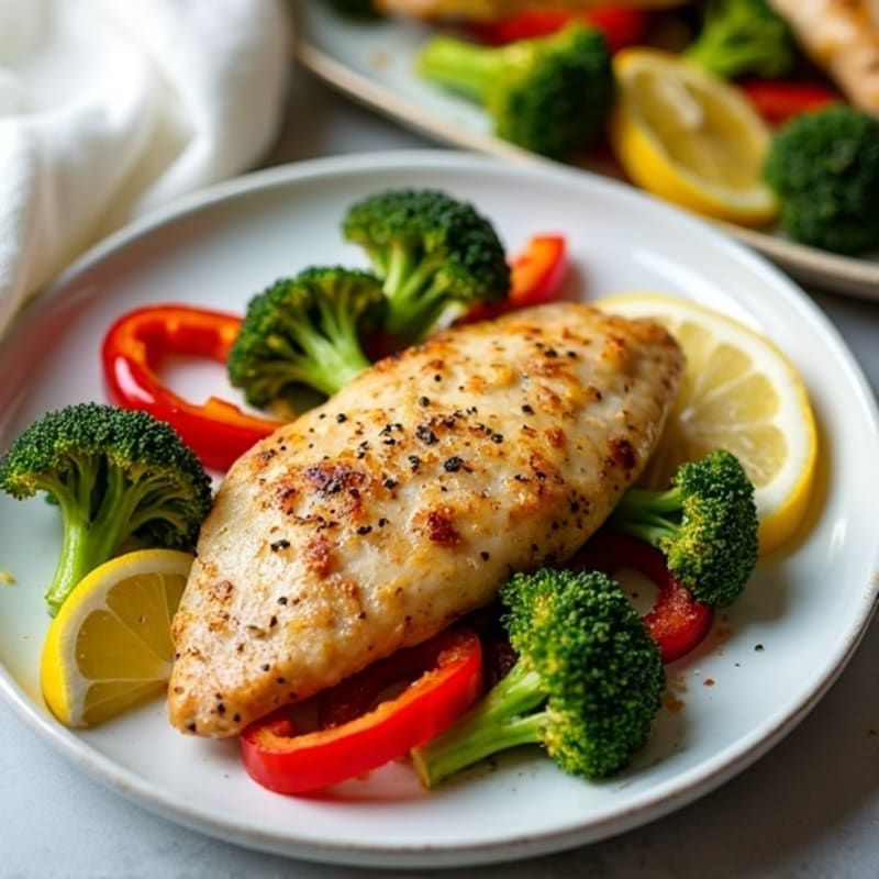 Sheet Pan Lemon Garlic Chicken with Roasted Broccoli and Bell Peppers