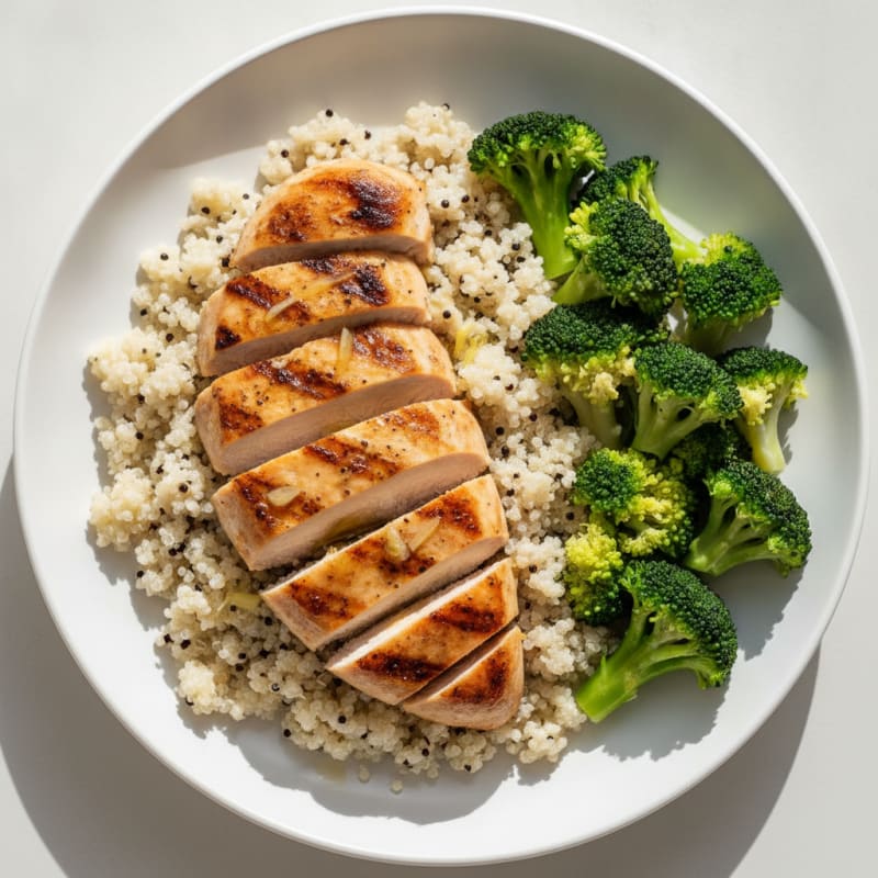 Grilled Chicken Breast with Quinoa and Steamed Broccoli