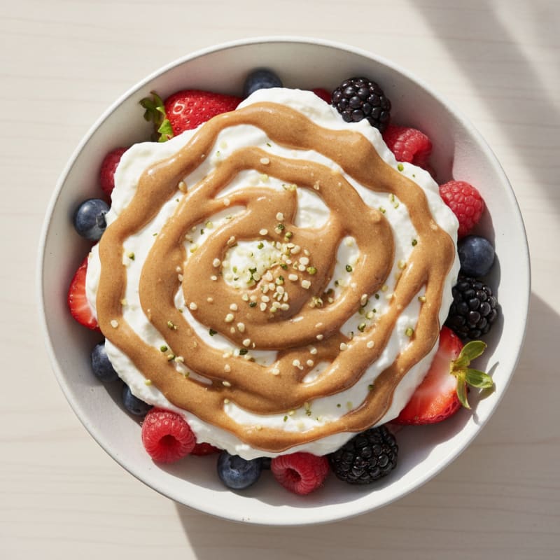 Greek Yogurt Protein Parfait with Mixed Berries and Almond Butter