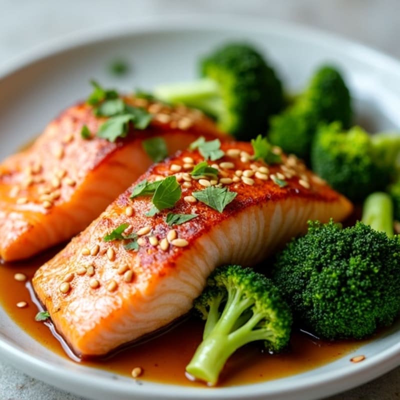 Ginger-Sesame Seared Salmon with Crispy Broccoli