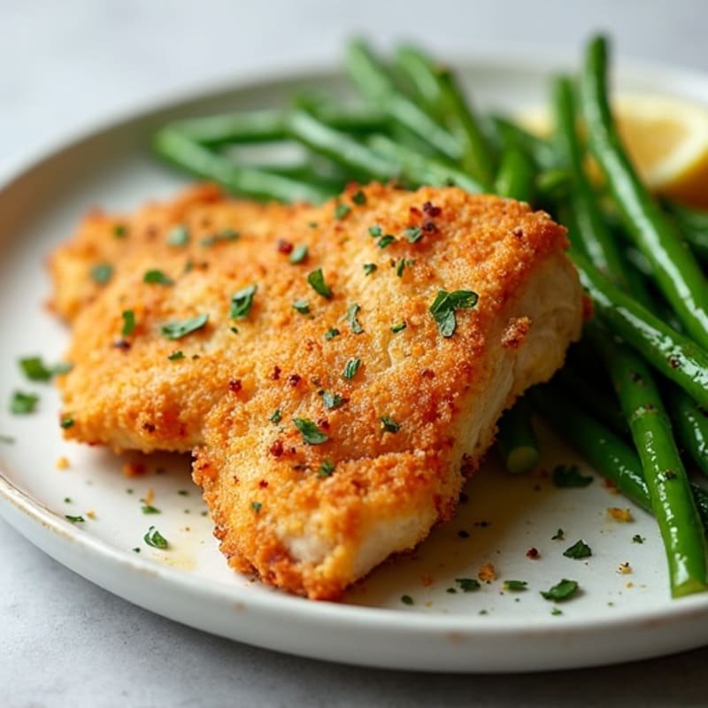 Crispy Lemon Garlic Chicken with Roasted Green Beans