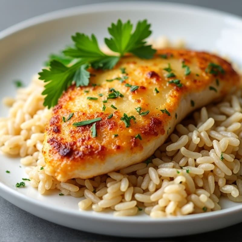 Crispy Lemon-Herb Chicken with Fluffy Brown Rice