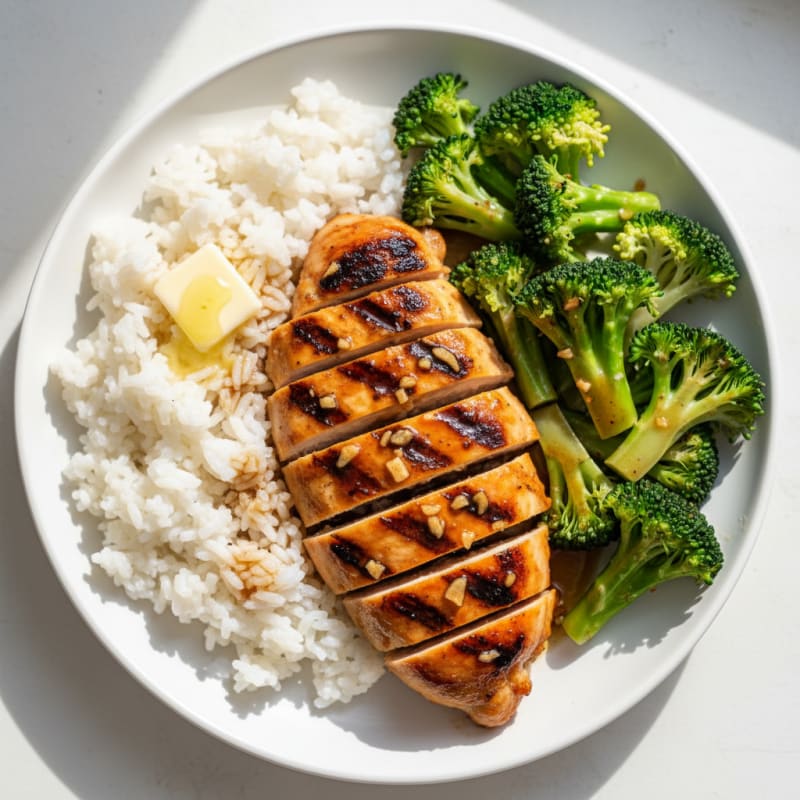 Grilled Teriyaki Chicken Breast with Steamed Broccoli and Jasmine Rice
