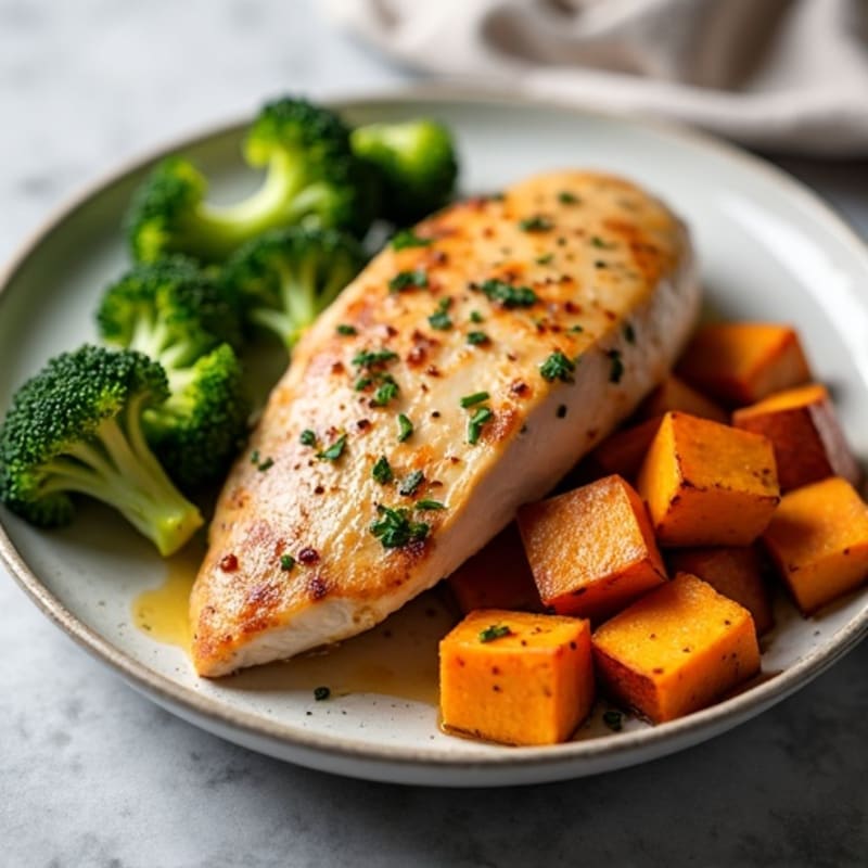 Seared Turkey Breast with Roasted Broccoli and Sweet Potato
