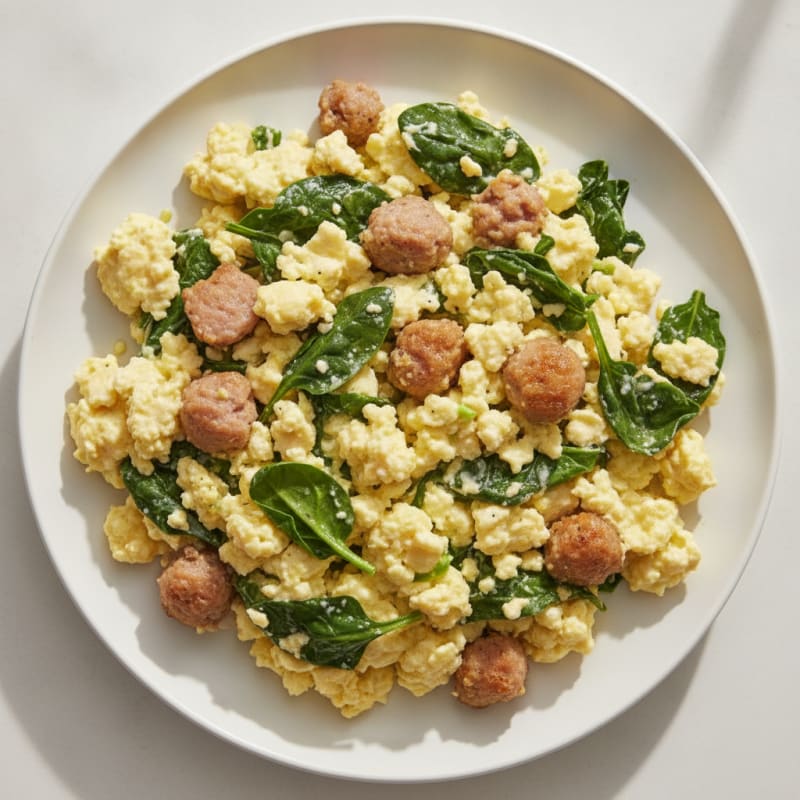 Cottage Cheese Scramble with Spinach and Turkey Sausage