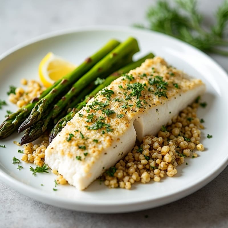Fresh Herb-Crusted Baked Cod with Roasted Asparagus