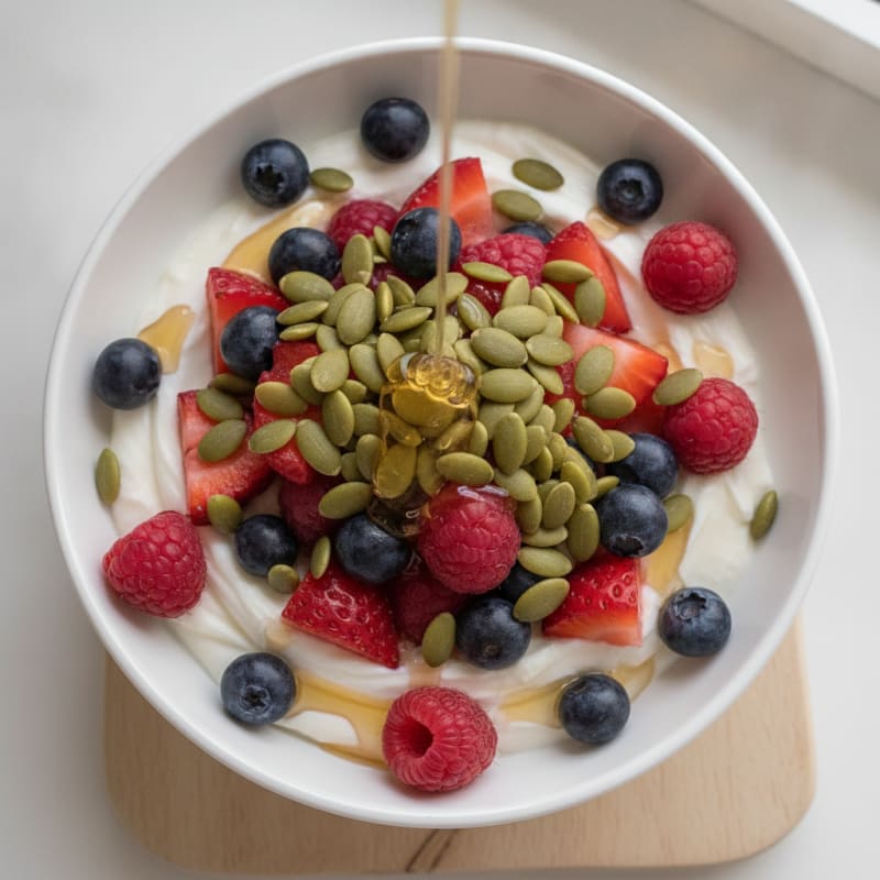 Creamy Greek Yogurt Bowl with Mixed Berries and Pumpkin Seeds