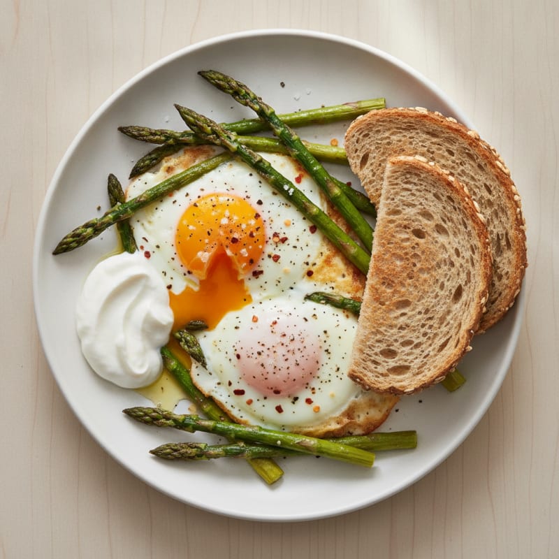 Baked Eggs with Roasted Asparagus