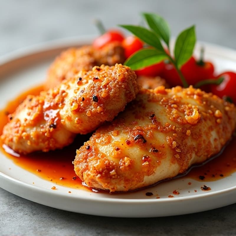 Crispy Baked Sweet and Sour Chicken with Roasted Bell Peppers