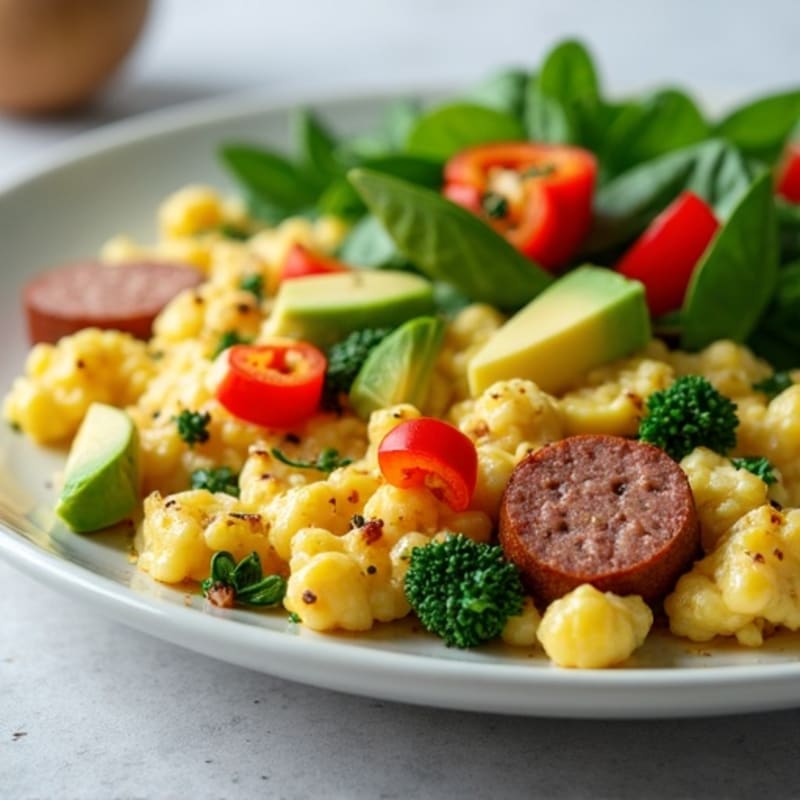 Egg White Spinach Scramble with Turkey Sausage