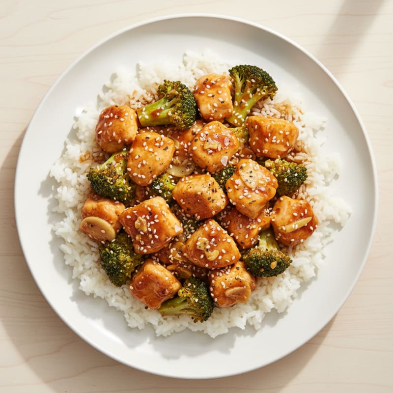 Sesame Chicken with Broccoli and Rice