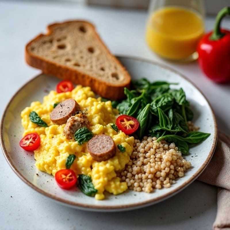 Egg White Scramble with Turkey Sausage and Spinach