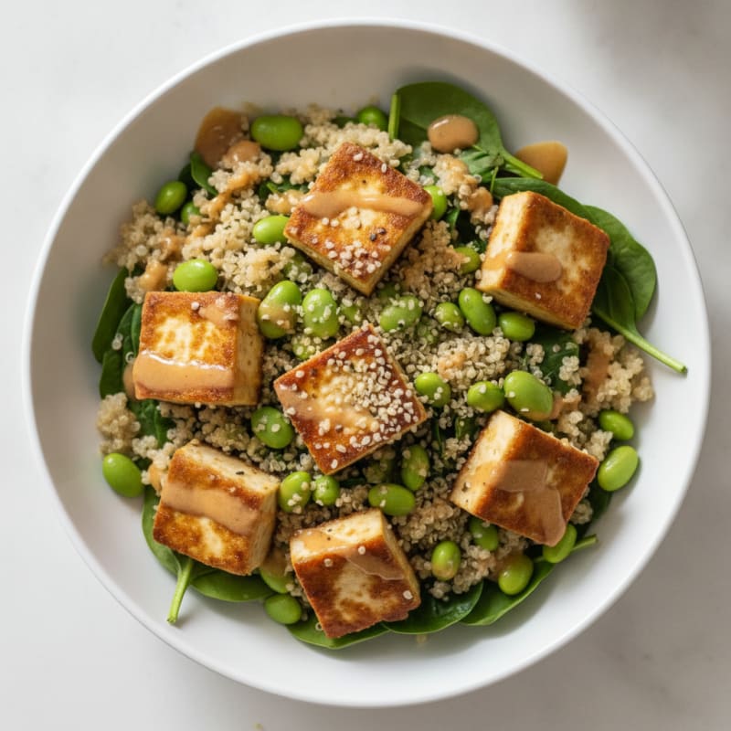 Seared Tofu and Edamame Power Bowl with Quinoa