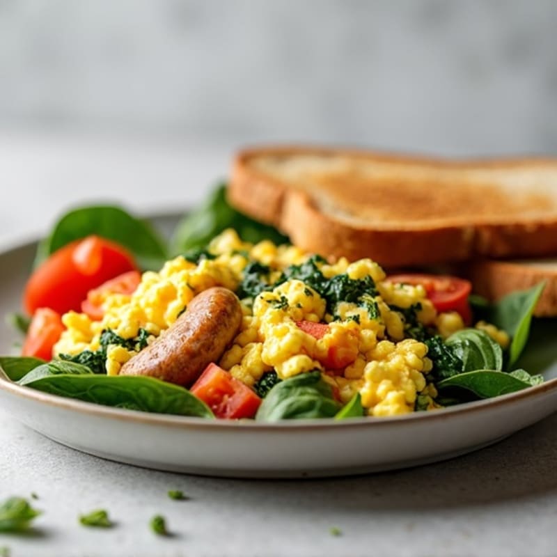 Egg White Spinach Scramble with Turkey Sausage