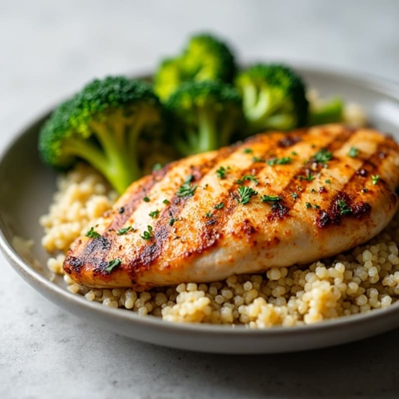 Grilled Chicken Breast with Quinoa and Roasted Broccoli