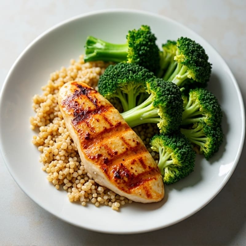 Grilled Chicken Breast with Steamed Broccoli and Quinoa