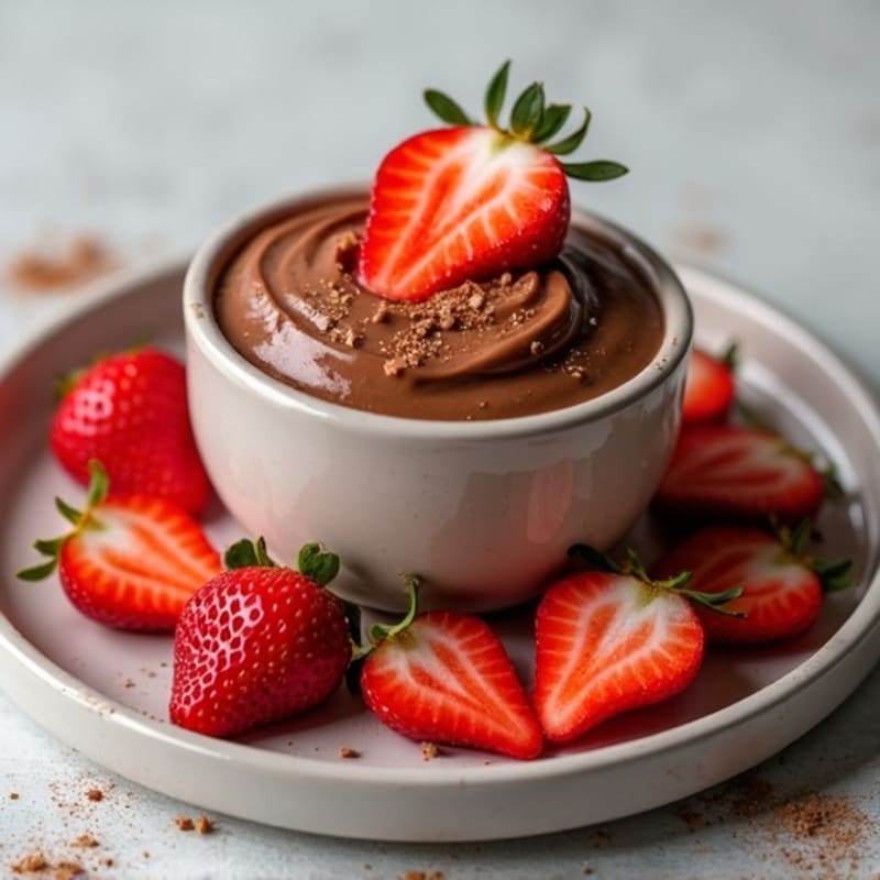 Silky Chocolate Protein Pudding with Sliced Strawberries