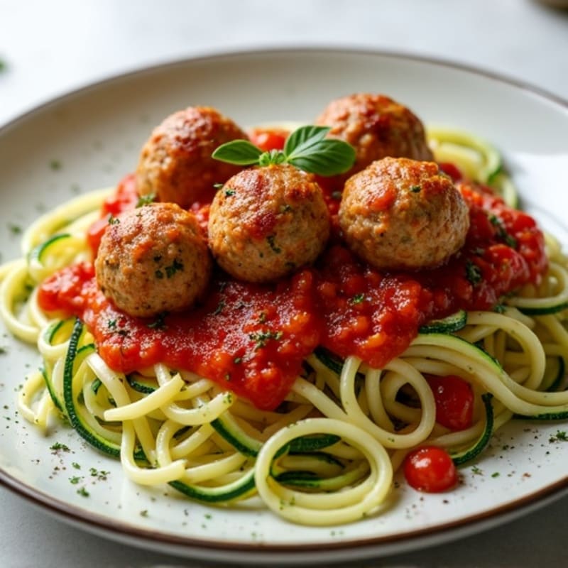 Lean Turkey Meatballs with Zucchini Spaghetti and Robust Tomato Sauce