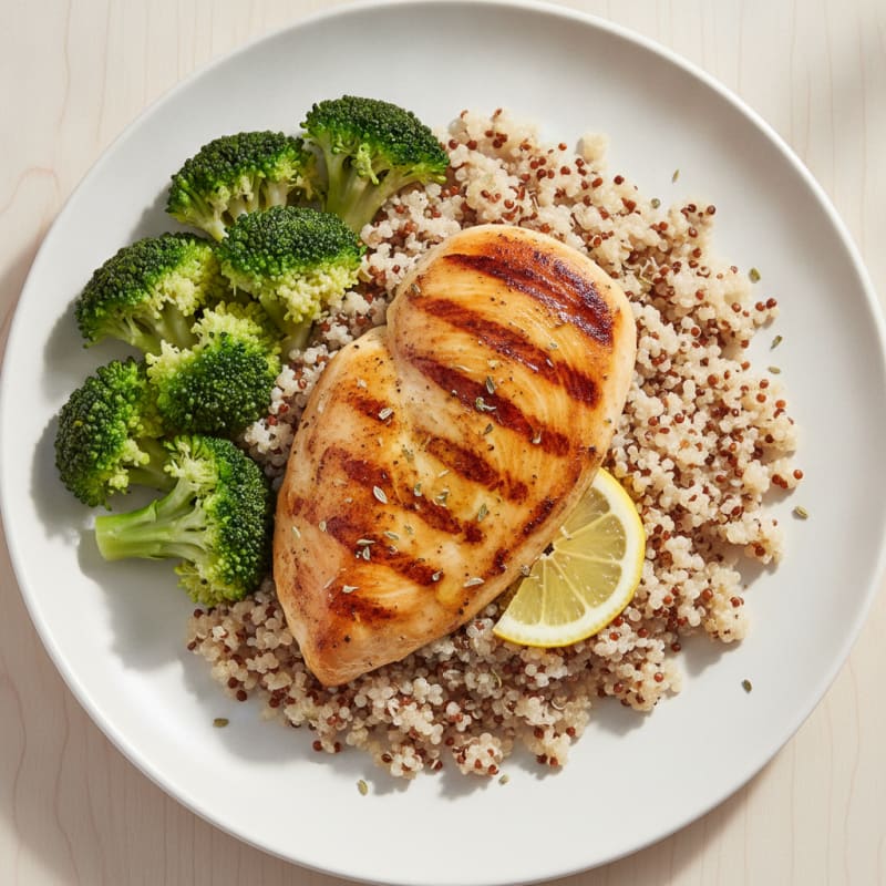 Grilled Chicken Breast with Quinoa and Steamed Broccoli