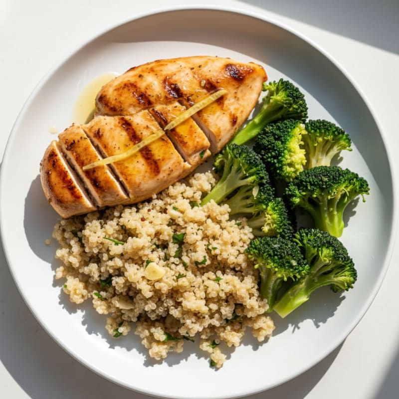 Grilled Chicken Breast with Quinoa and Steamed Broccoli