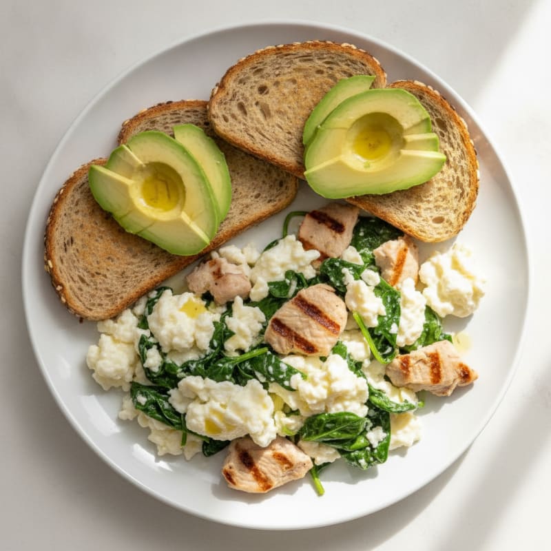 Egg White Scramble with Spinach and Grilled Turkey Breast