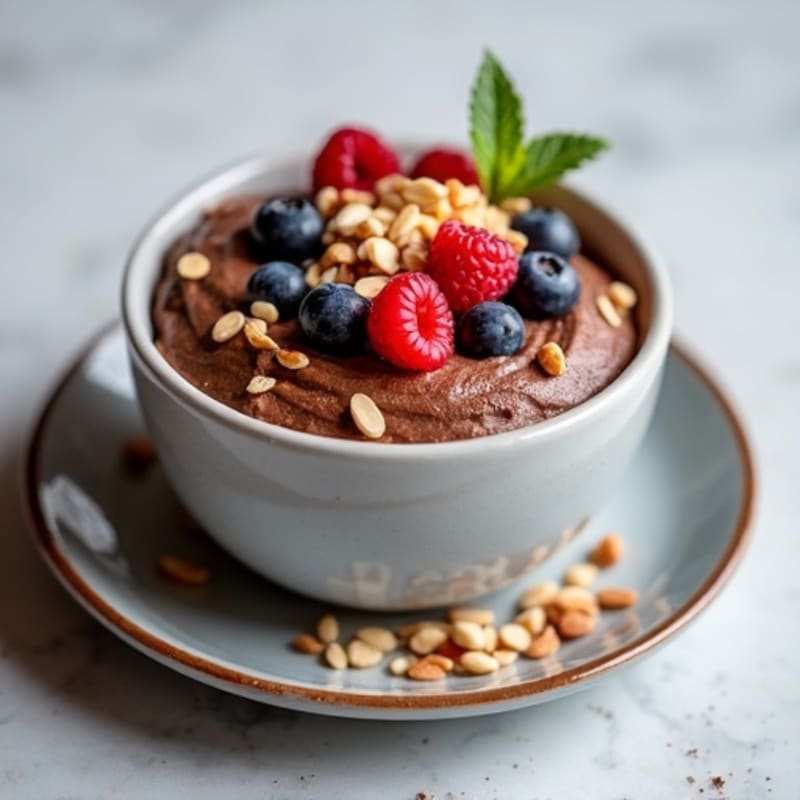 Fluffy Chocolate Protein Mousse with Berries and Nuts