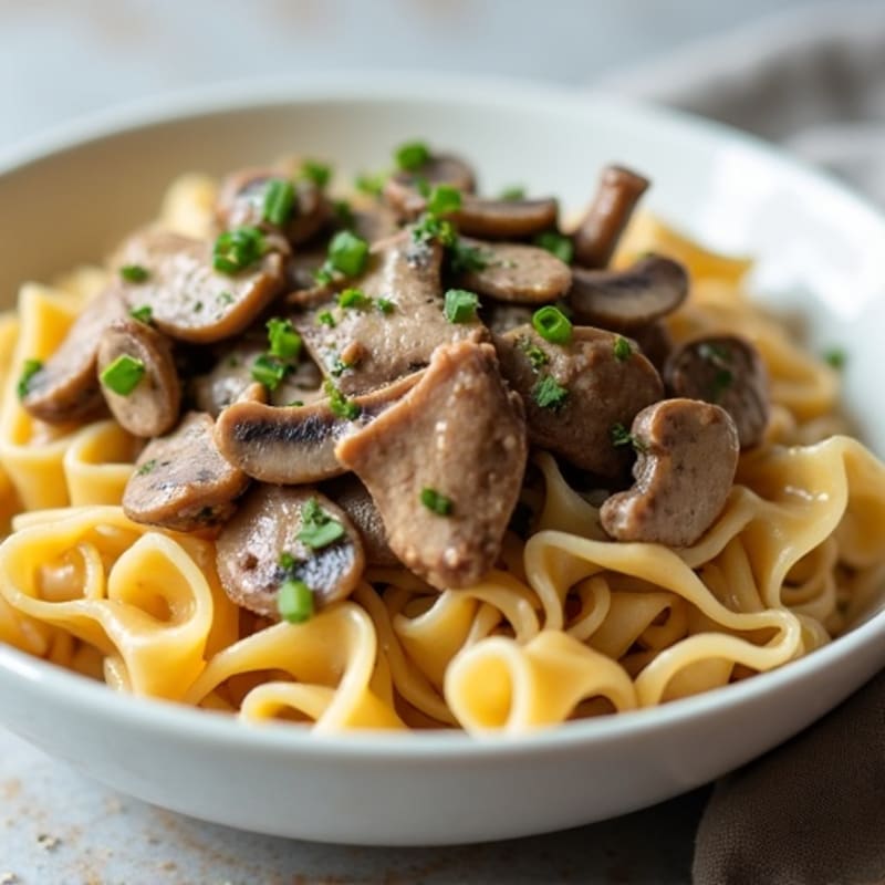 Creamy Mushroom Beef with Whole Wheat Egg Noodles