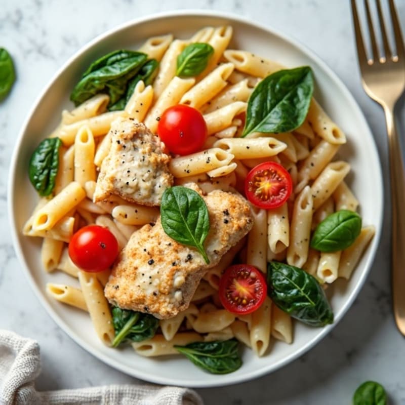 Healthy Creamy Garlic Chicken Pasta with Veggies