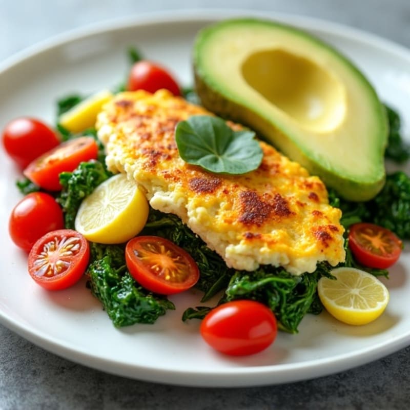 Cottage Cheese Egg White Scramble with Sautéed Spinach and Cherry Tomatoes