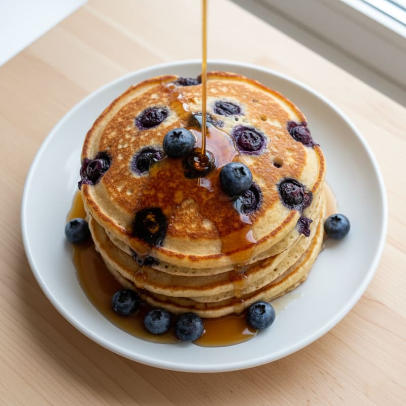Blueberry Ricotta Pancakes with Maple Syrup