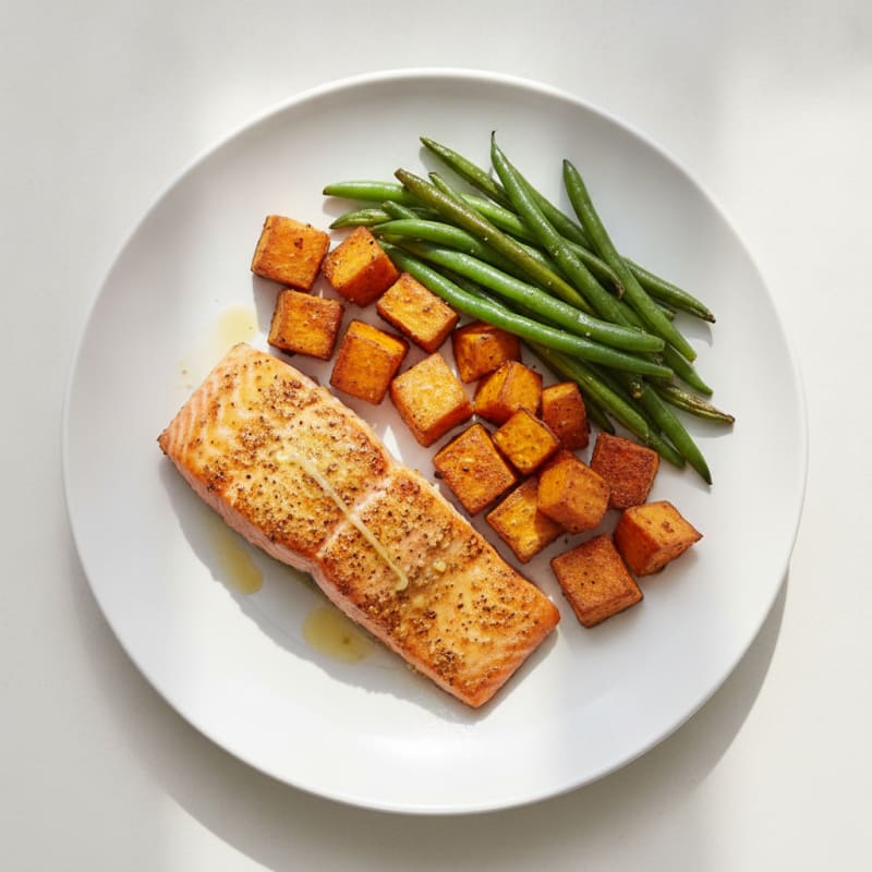 Seared Salmon with Roasted Sweet Potato and Green Beans
