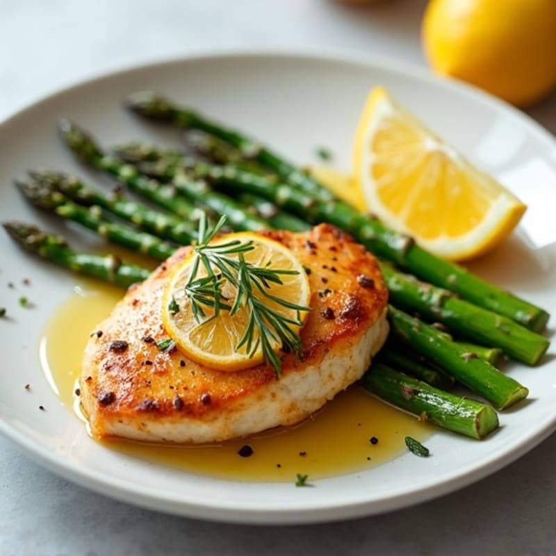 Lemon Garlic Pan-Seared Chicken with Roasted Asparagus