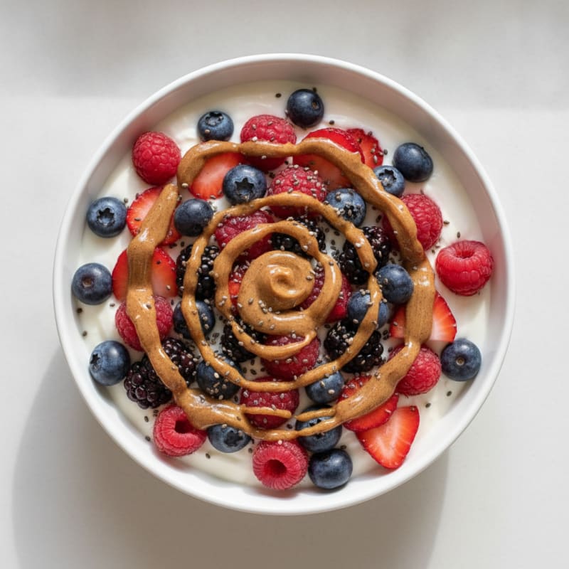 Greek Yogurt Protein Parfait with Mixed Berries and Almond Butter